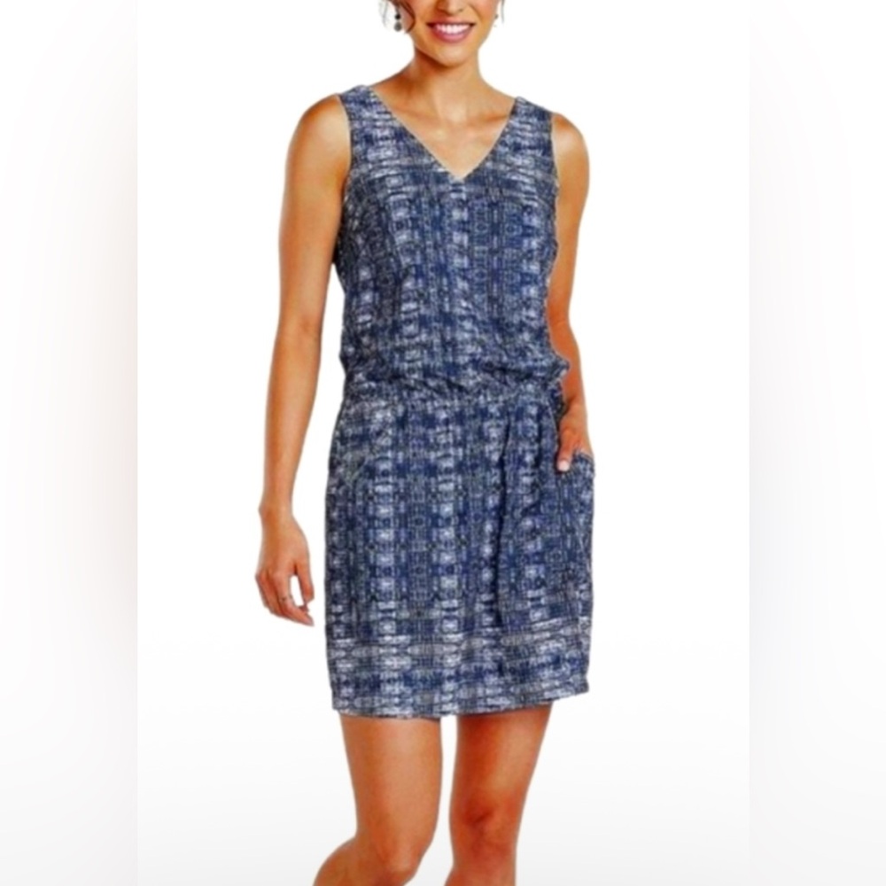 TOAD & CO BLUE PRINT DRAWSTRING WAIST ATHLETIC‎ DRESS WOMENS SZ L